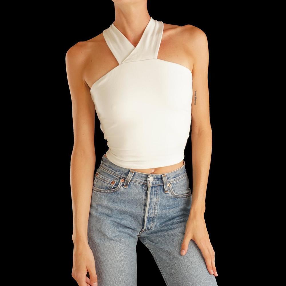 White halter neck tie back top by SNST